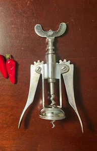 Vintage Metal Corkscrew Wine Bottle Opener Italy Made Double Lever Wings Utensil - Picture 1 of 6