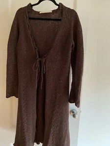 Max Studio Women's Long Sweater Jacket Warm & Cozy Medium Brown w/Tie - Picture 1 of 5
