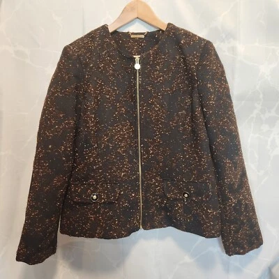 Chaqueta Blazer para Mujer Dana Buchman Negra Dorada Texturizada Bolsillos con Cremallera Completa Grande Foto 1 de 4