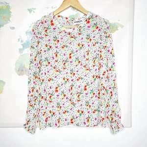 Essentiel Antwerp Blouse Size 38 US 8 Floral White Black Spotted Ruffle Accents - Picture 1 of 12
