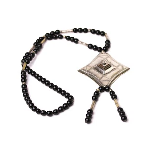 Antique Ethnic Berber Sterling Silver Onyx Bead Necklace - Picture 1 of 5