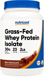 Nutricost Grass-Fed Whey Protein Isolate (Chocolate) 2LBS - Non-GMO, Gluten Free - Picture 1 of 5