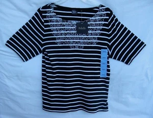 NWT COOL RAFAELLA SPORTS WOMEN'S EMBROIDERED FLORAL DESIGN BOAT NECK TOPS L - Picture 1 of 7