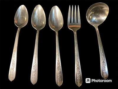 Juego de servir de plata Royal Rose 1939 de 5 piezas plato de nobleza raro Foto 1 de 3