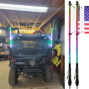 2X 3ft RGB Spiral LED Whip Lights Antenna Chase+Flag For Honda Pioneer 700 1000 - Picture 1 of 17