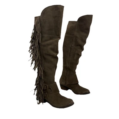Naughty Monkey Womens Size 6 Suede Boho Frilly Fanta Over-the-knee Fringe Boots - Image 1 of 4