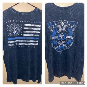 AFFLICTION Chis Kyle American Sniper schwarz Grafik Crew T-Shirt Herren 3XL Flagge - Bild 1 von 10
