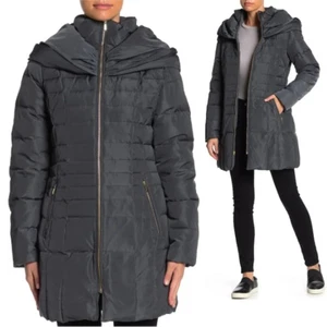 Cole Haan NWOT Womens L Black Insulated Zip Front Down Hooded Puffer Coat Jacket - Picture 1 of 5