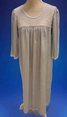 Nightgown Lg Christian Dior Blue,white,Lingerie Cotton,Lace Trim,Long Cozy Gvc - Image 1 of 4