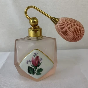 Vintage Rosa Glas Parfüm Zerstäuber mit Rosenblumen Made In Austria - Bild 1 von 7