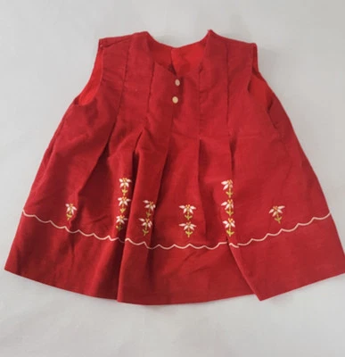 Vintage Handmade Red Dress 6-12m? Embroidered Baby Girl Infant Sleeveless Floral - Image 1 of 4
