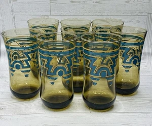 Set Of 8 Vintage Anchor Hocking Aztec Smokey Brown Glass Tumblers - Picture 1 of 18