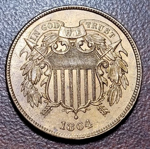 1864 Two Cent Piece LM UNCIRCULATED BU Good Coin for 19th Century Type Set Coin - Picture 1 of 2