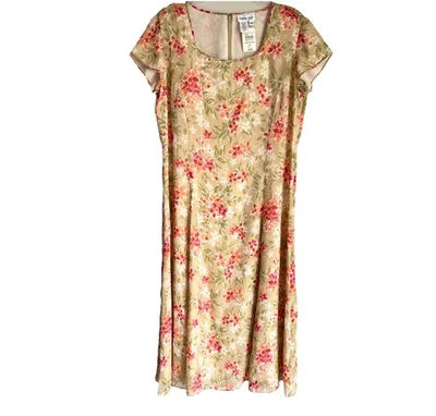 NWT Vintage Coldwater Creek Sz 14 Floral Short Sleeve Y2K SILK Dress Lined - Image 1 of 4
