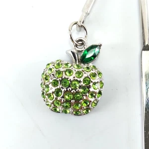 Green Crystals APPLE BOOKMARK Silver Tone Metal 5 3/4 Inches - Bild 1 von 7