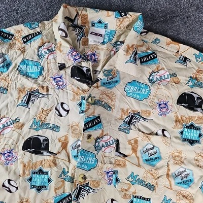 Vintage 90s Florida Marlins Hawaiian Shirt AOP Miami Marlins CSA Mens XXL 2 XL - Image 1 of 4