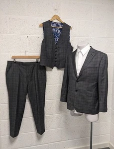 Ted Baker Endurance 100% 3-Piece Suit Grey Check Prom Formal Wedding 42S / W 36S - Picture 1 of 21