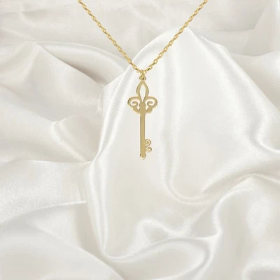 Collar con llave Fleur de Lis, delicados collares cotidianos, regalos clave Foto 1 de 2