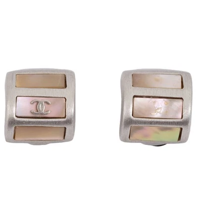 Auth CHANEL Shell Coco Hoop Earrings 99A Vintage Accessories Pink Shell Silver - Image 1 of 4