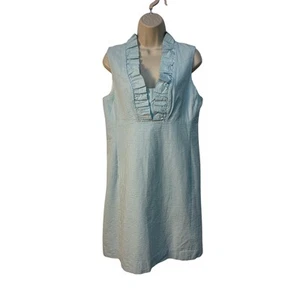 Lilly Pulitzer Sleeveless Ruffle Neck Fine Striped Mini Dress Green/White 12 - Picture 1 of 12