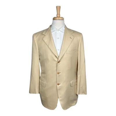 Blazer masculino Brioni bronzeado espinha de peixe cashmere seda 3-Btn meio forrado tamanho 40R - Imagem 1 de 4