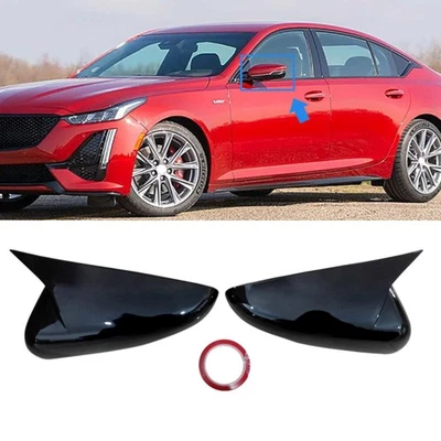 Mirror Covers For 2014-2025 Cadillac CT5 CT6 CTS Glossy Black Side Mirror Trim - Imagem 1 de 4