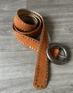Vintage 90’s Y2K Orange Suede Silver Studded Leather Belt Medium Bohemian Grunge - Bild 1 von 19