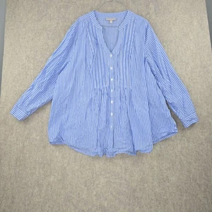 Woman Within Button Down Long Sleeve Blue & White Striped Tunic Top 2X Cotton - Picture 1 of 8