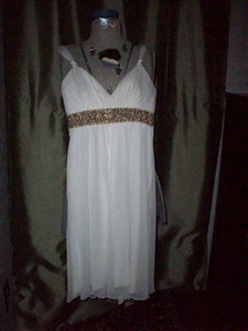 Jodi Kristopher Creme/Gold "Venus Pallas Athena look" style bridesmaid dress S - Picture 1 of 12