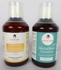 GLUTA-LINE LOT 1 VITAMINE C LIPOSOMALE ET 1 GLUTATHION LIPOSOMAL 250ML 10/2026 - Foto 1 di 2