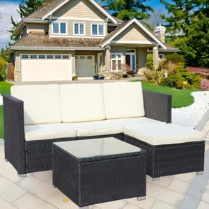 Outdoor Garden Patio Furniture 5-Piece PE Rattan Wicker Cushioned Sofa Sets - Picture 1 of 24