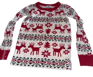 Hanna Andersson Kids Pajama Top Size 110 Or 5 Cream Red Green Christmas Reindeer - Picture 1 of 6