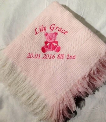 Personalisiertes Baby Tuch Decke Teddybär Name Datum Geburt oder Taufe Geschenk