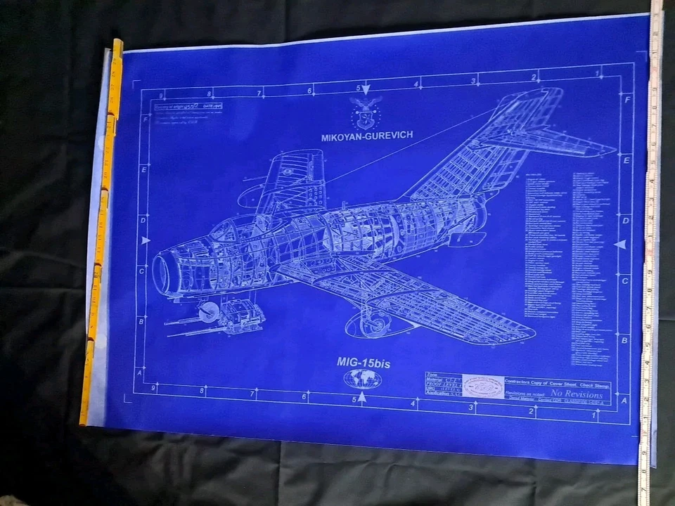 Model Airplane Large Printed Plan RC Scale Plane Drawing Mig 15  P27 - Image 1 of 3