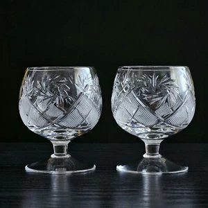 Set of 2 10 oz Russian Cut Old Fashioned Vintage Crystal Brandy Snifter Glasses - Picture 1 of 6