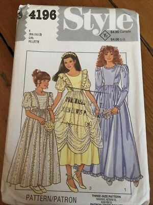 VINTAGE 1986 STYLE BRIDESMAID / PARTY DRESS PATTERN 4196 SIZE 8-12 GIRL - Image 1 of 3
