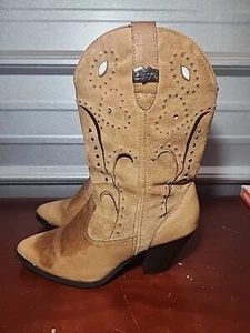 Botas occidentales DINGO piel de cerdo castaño cuero tachonado para mujer talla 6M - Imagen 1 de 6