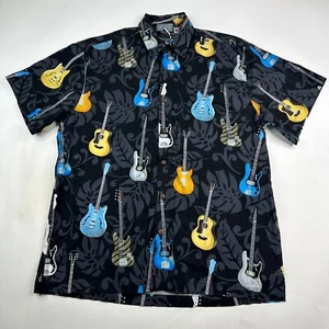 High Seas Trading Co. Herren Large schwarz Allover Gitarre Hibiskus Hawaiihemd - Bild 1 von 8