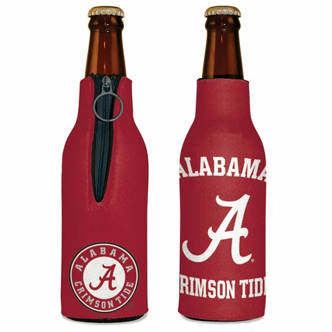Alabama Crimson Tide Bottle Cooler 12 oz Zip Up Koozie Jacket NCAA Two Sided Cover