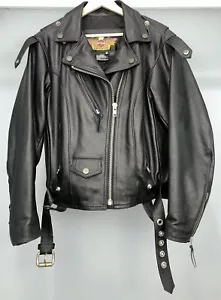 Harley Davidson Damen Medium schwarz Leder Shovelhead Jacke Gürtel V-Twin - Bild 1 von 5