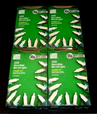 4 boxes Home Accents Super-Bright 100 Warm White Mini LED Lights STEADY LIT NEW! - Image 1 of 4