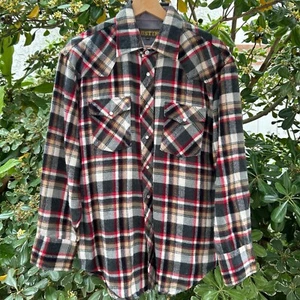 Vintage 90s Austin Plaid Flannel Snap Button Shirt Size Large - Picture 1 of 3