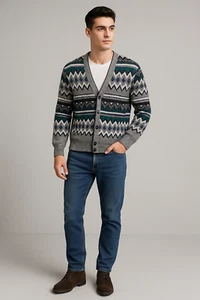 Vintage Expressions Cardigan Mens L Gray Fair Isle Slouchy Eclectic Grandpa Y2K - Picture 1 of 16