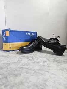Nunn Bush Wade Work Plain Toe Size 11 WIDE Dress Shoes Black Leather Oxfords - Picture 1 of 11
