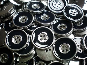 23mm 36L Silver & Dark Navy Blue Metal 4 Hole Quality Buttons Coat Blazer MB182 - Picture 1 of 2