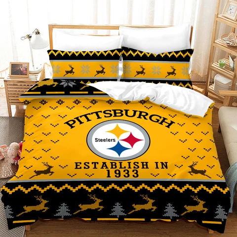 Pittsburgh Steelers Christmas Bedding Set 3pcs Duvet Cover Pillowcases Gift Cover