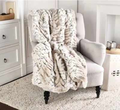 Dennis Basso Fur Throw Blanket Luxury Ruched Hotel duCobb Ruched Ivory Lynx QVC - Image 1 of 4
