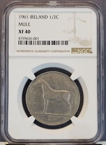 1961 IRELAND 1/2 CROWN MULE NGC XF 40 VERY SCARCE VARIETY HIGH GRADE - Picture 1 of 3