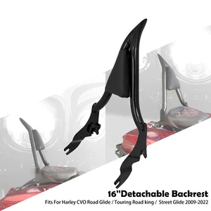 16" Black Passenger Backrest Sissy Bar For Harley Touring Street Road Glide 09+ - Foto 1 di 20