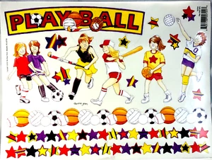 Play Ball Girls Sports Field Hockey Soccer Softball Volleyball TBM Clear Sticker - Picture 1 of 1